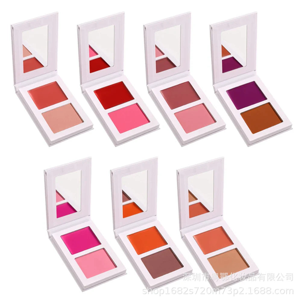 Custom Logo 7-Color Blusher Private Label Pigment Long-lastiing Two Color Cream Pressed Powder Makeup Wholesale White Packaging