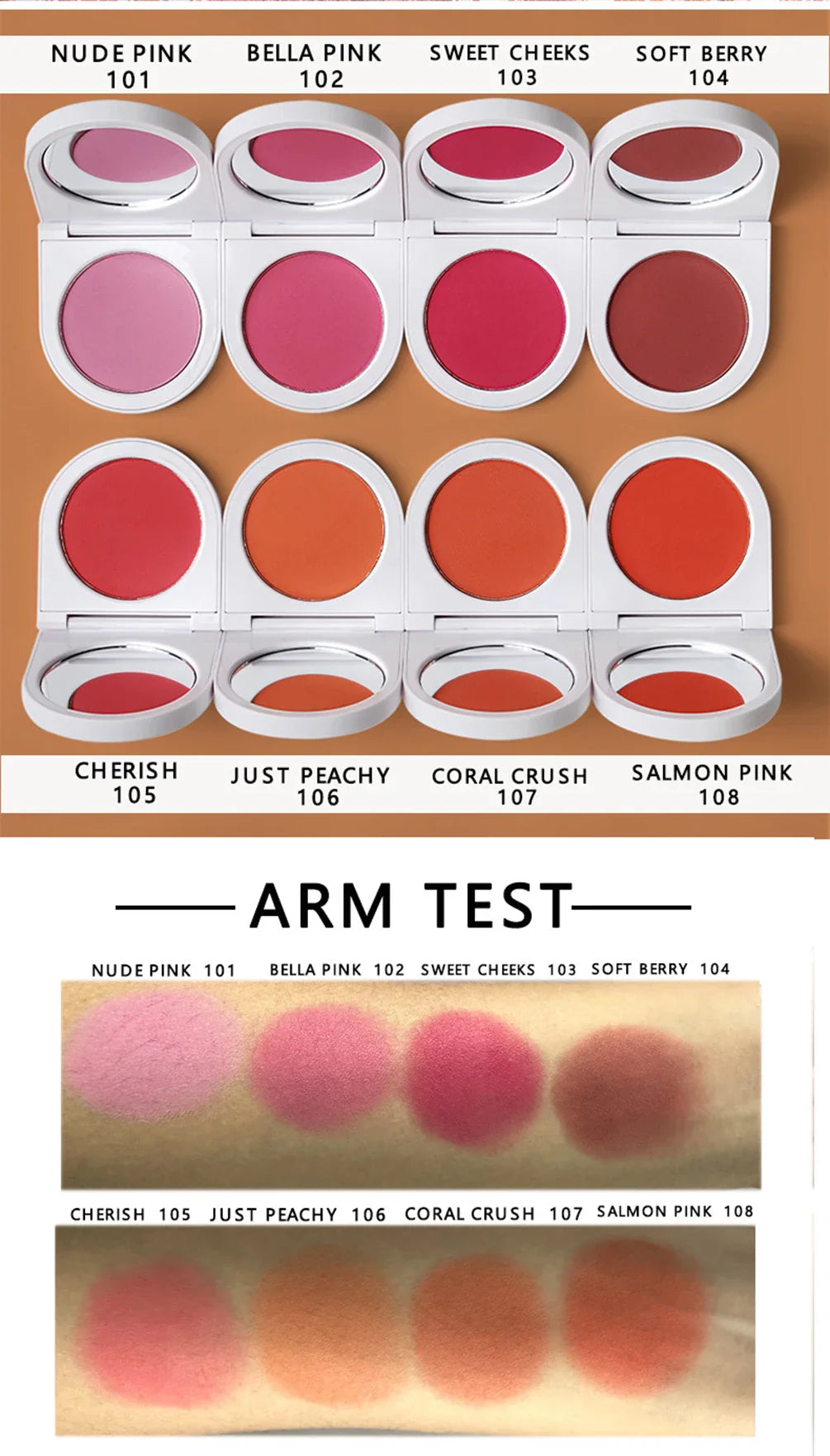 8-Color Private Label Blush Powder Custom Bulk Cute Cheek Blusher White Tube Single Color Rouge Powdering Pigment Face Makeup