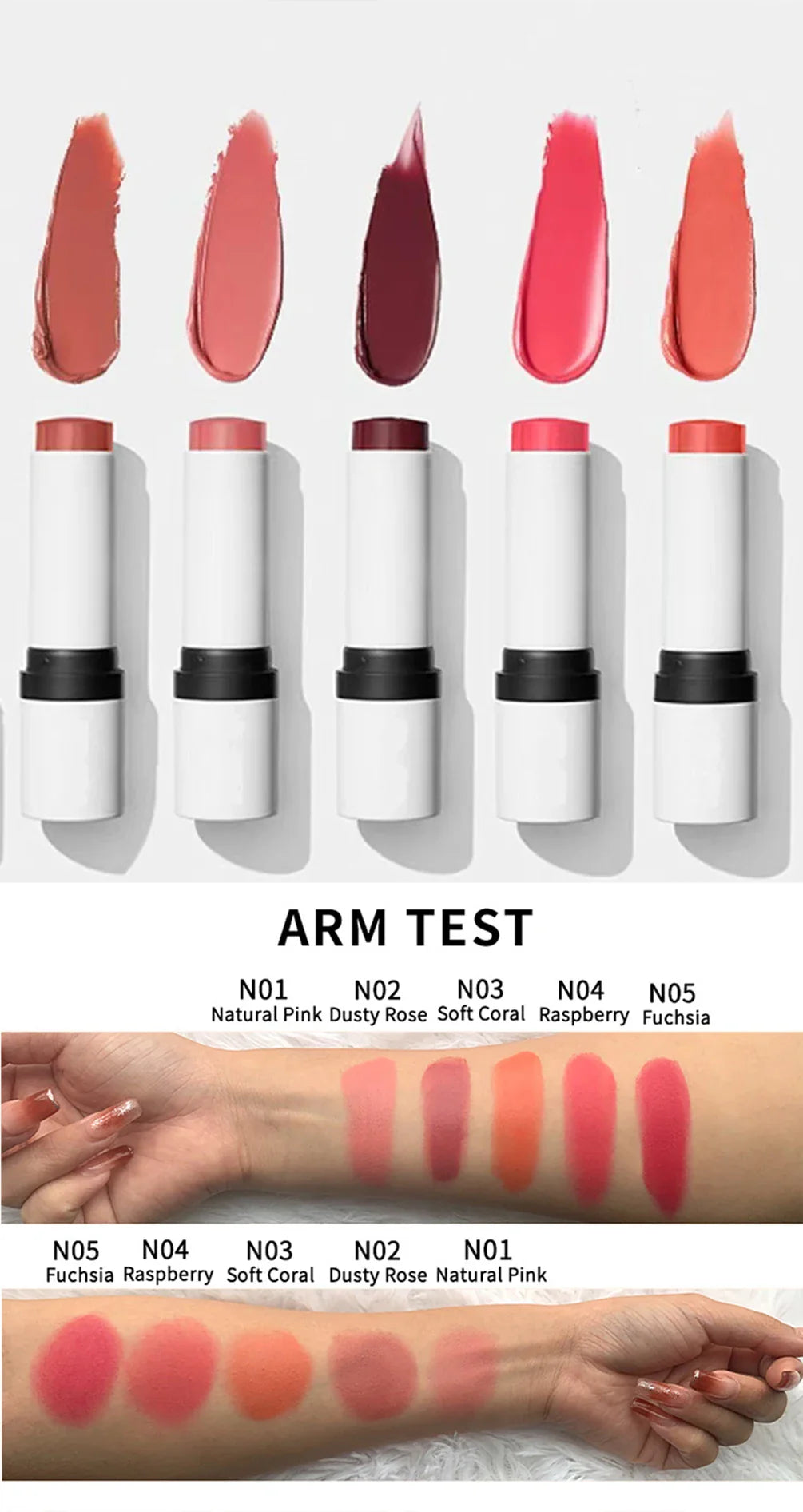 Custom 5 Colors 2 in 1 Blush Cream Stick Pigment Long Lasting Easy To Wear Waterproof Sweatproof Brighten Bulk Makeup