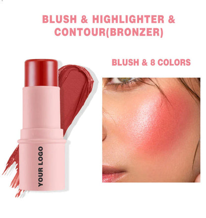 Private Label 29g Cream Blush Stick Bronzer Custom Bulk 8 Colors Waterproof Pigment Cute Blusher Makeup White Black Pink Tube