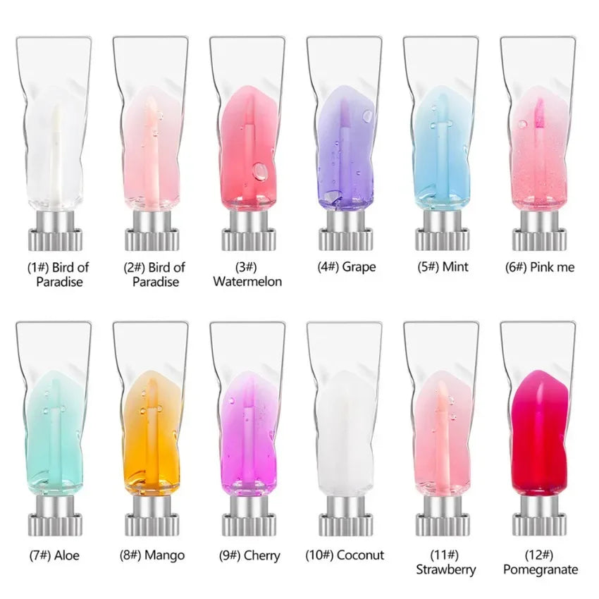 Private Label Ice Lip Oil Custom Logo Colorful Pigment Plant Fruit Flavor Moisturizing Lipstick Makeup Wholesale White Packaging