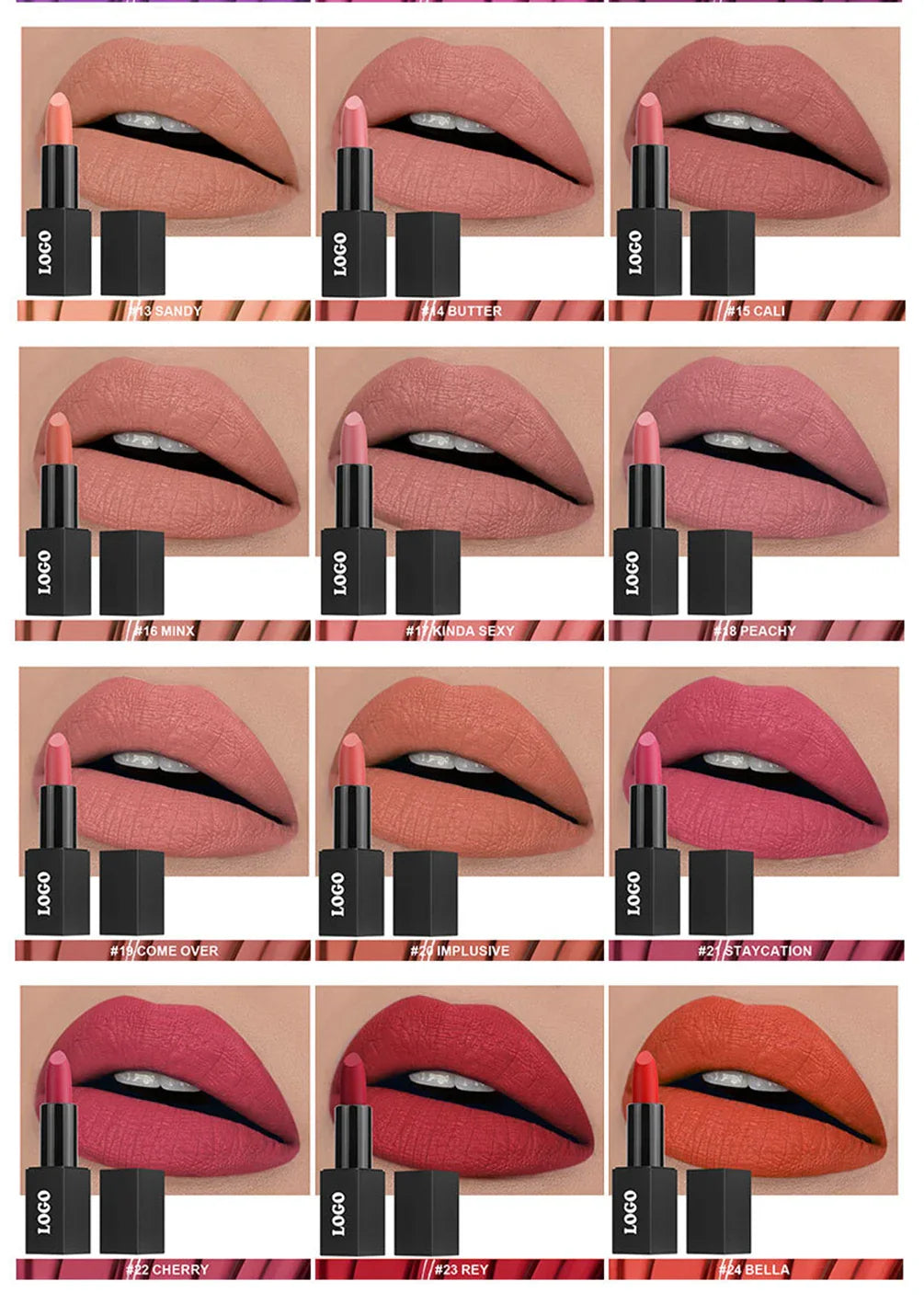 Lipstick Private Label Pigment Waterproof Long Lasting Non-stick Matte Makeup Custom Logo Bulk Cruelty Free White Square Tube