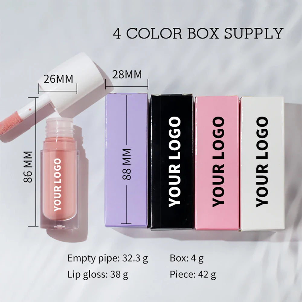 Private Label 6ml Lip Gloss Custom Logo Pigment Long Lasting Glossy Color Changing Non-stick Makeup White Lid Transparent Tube