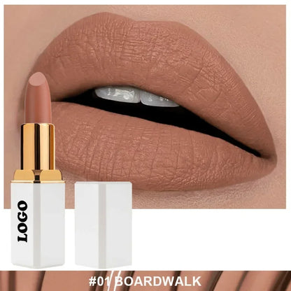 Lipstick Private Label Pigment Waterproof Long Lasting Non-stick Matte Makeup Custom Logo Bulk Cruelty Free White Square Tube