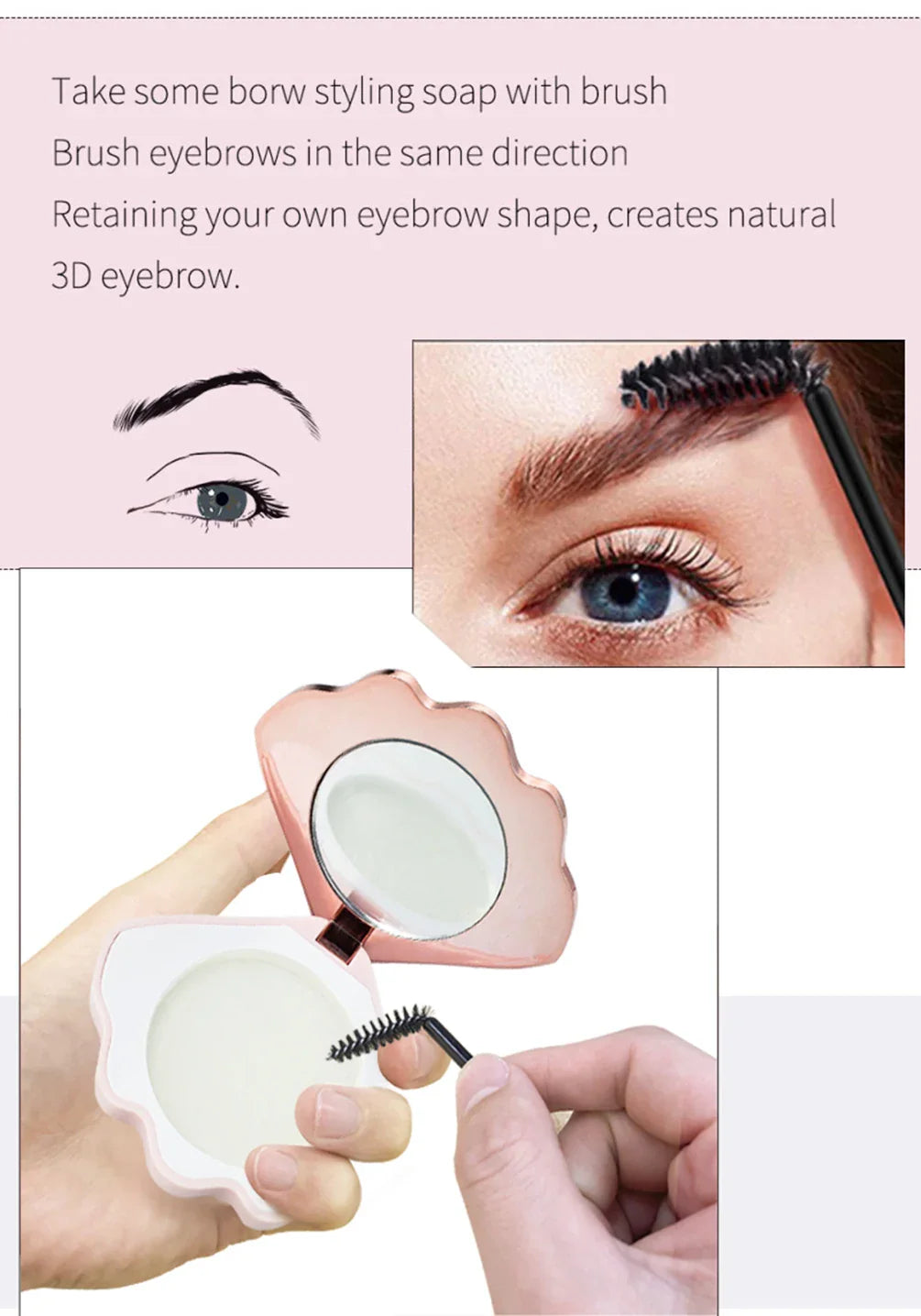 Long Lasting Eye Brow Shaping Waterproof Make Up White Pink Shell Private Label Eyebrow Soap Custom Bulk Makeup Cosmetics Beauty