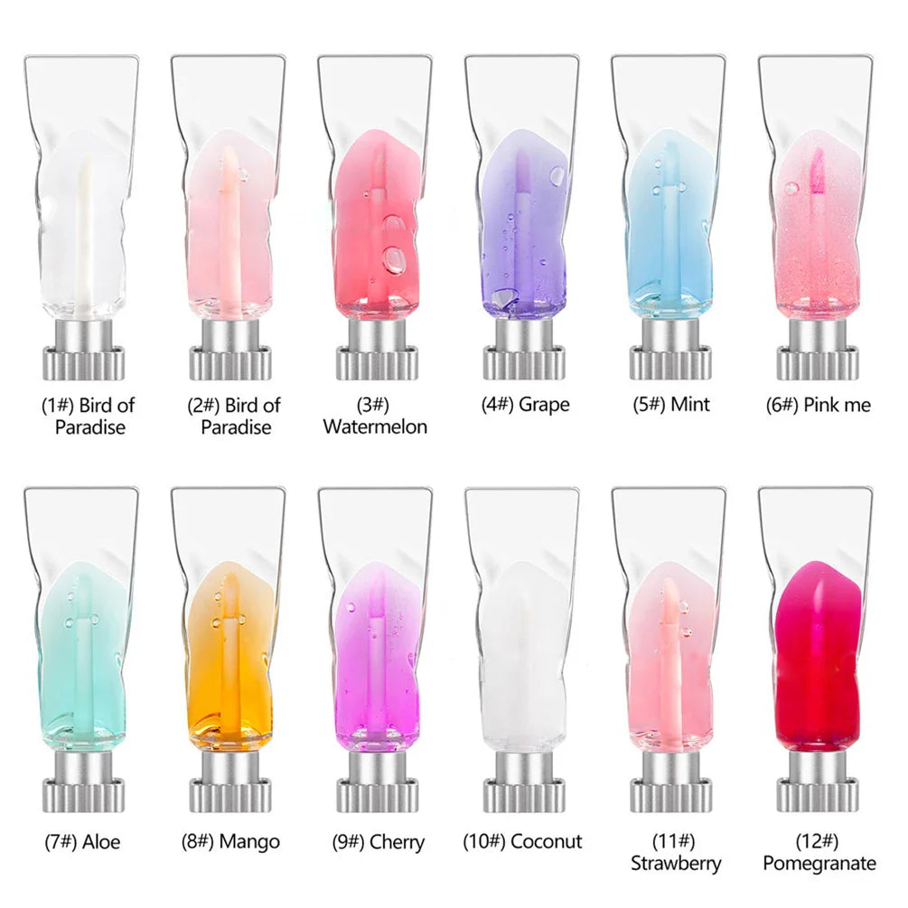 Private Label Ice Lip Oil Custom Logo Colorful Pigment Plant Fruit Flavor Moisturizing Lipstick Makeup Wholesale White Packaging