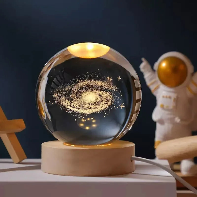 3D Galaxy Crystal Night Light - Planet Lamp, Bedside Decor &🎄 Christmas Gift Idea